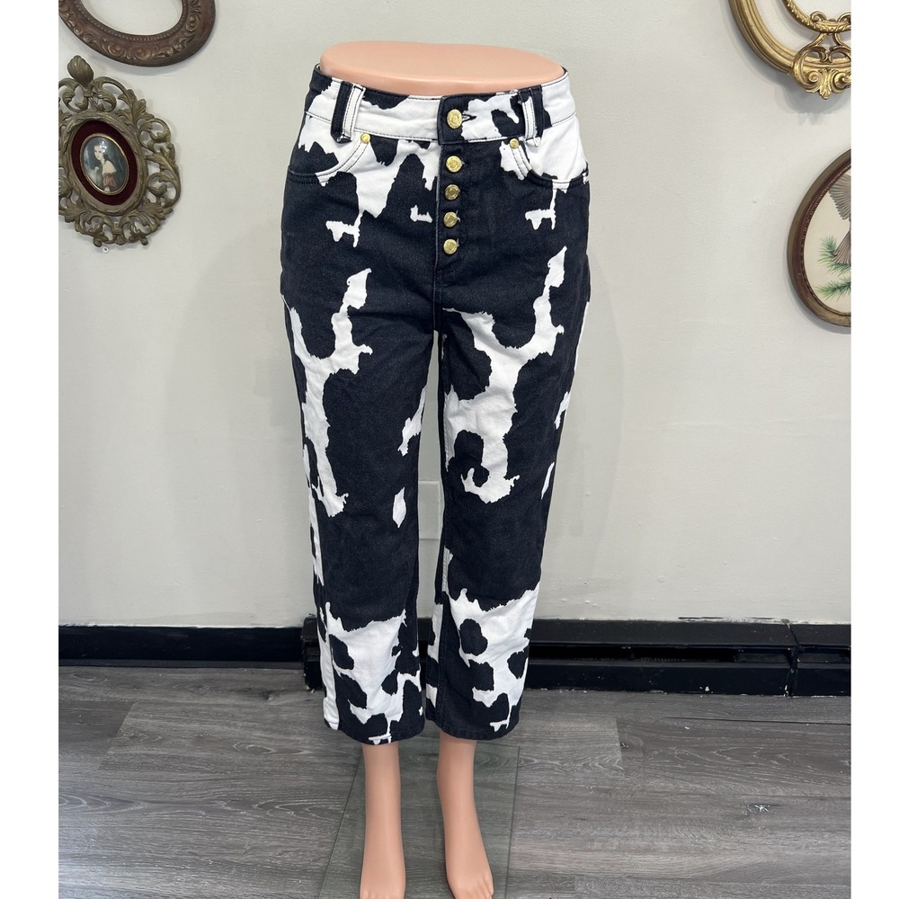 House of Sunny Cow Print High-Rise Straight Jeans Size US 2